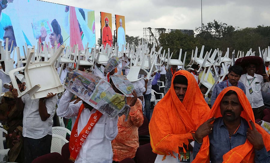 Panchamasaali community agitation demanding a 2A reservation on the city's palace grounds on Sunday. Credit: DH Photo/M S Manjunath