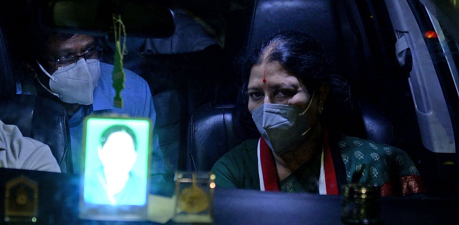 V K Sasikala on her return to Chennai from Bengaluru. Credit: AFP Photo
