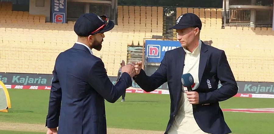 Indian skipper Virat Kohli and his England counterpart Joe Root. Credit: PTI file photo.