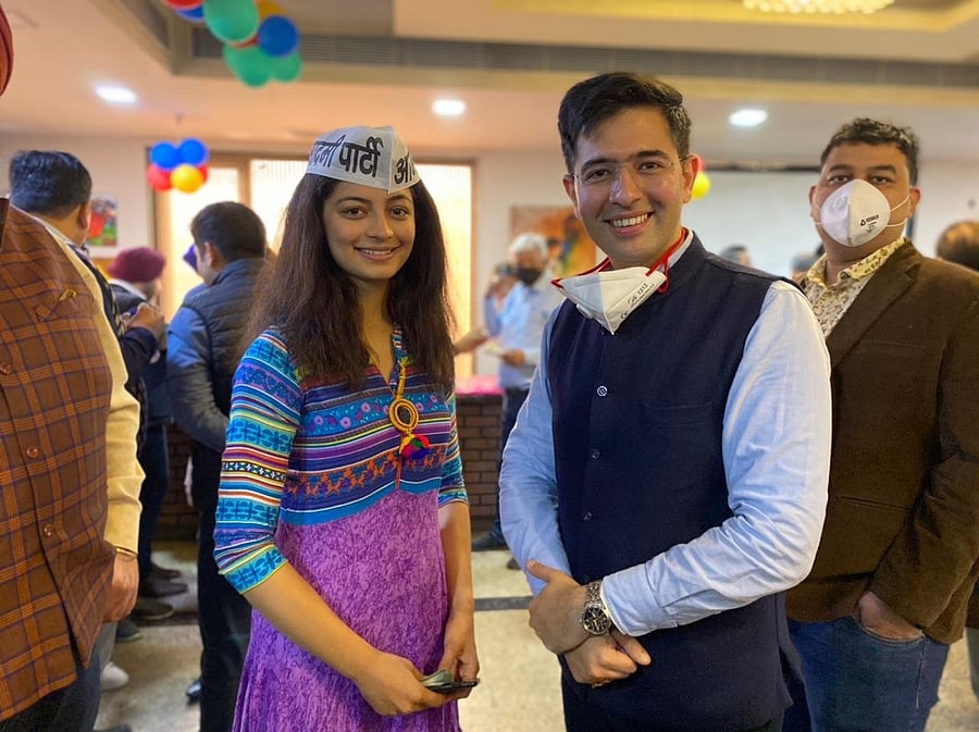 Former Miss India Delhi Mansi Sehgal and AAP MLA Raghav Chadha. Credit: ANI 