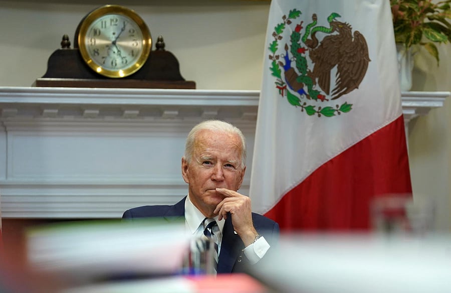 U.S. President Joe Biden listens during a virtual bilateral meeting with Mexican President Andres Manuel Lopez Obrador from the White House in Washington, U.S., March 1, 2021. Credit: REUTERS Photo