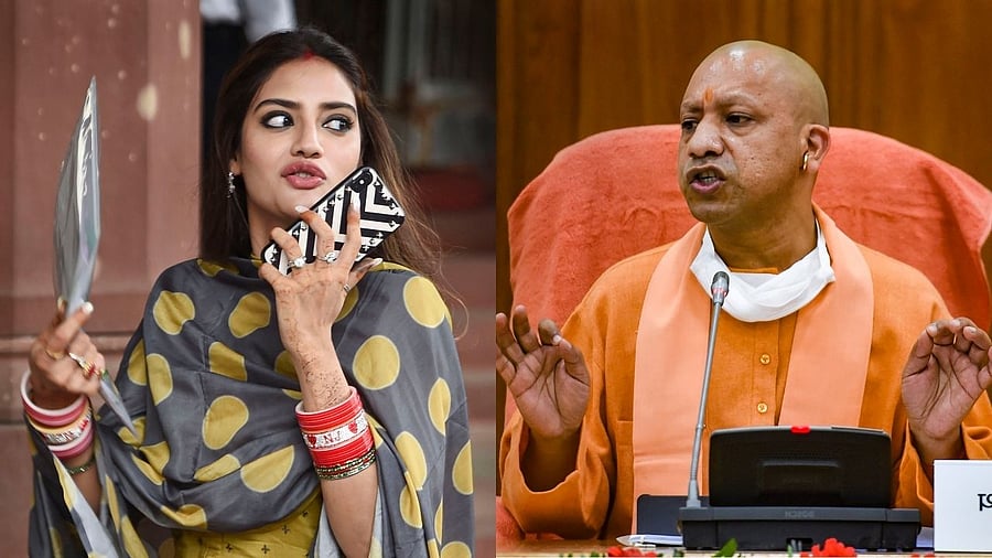 TMC MP and actor Nusrat Jahan and Uttar Pradesh Chief Minister Yogi Adityanath. Credit: PTI Photos