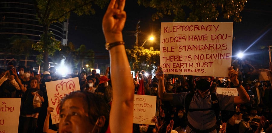 Protesters chanted the names of human rights lawyer Anon Numpa and student leader Parit Chiwarak. Credit: AFP Photo