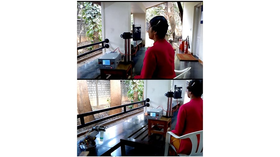 A volunteer at RRI attempts to control the robotic arm using using an indigenously designed Brain Computer Interface, which allows paralyzed individuals an ability to manipulate their surroundings using visual commands. Credit: RRI