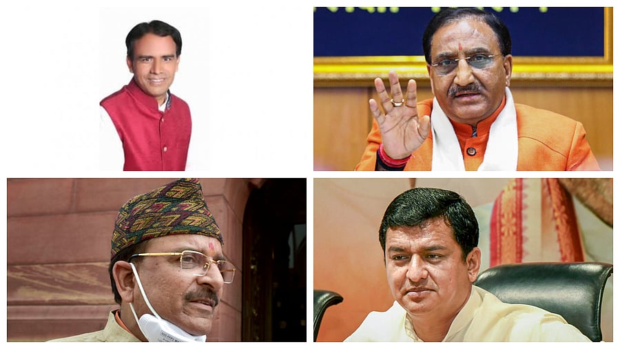 (Clockwise) Dhan Singh Rawat, Ramesh Pokhriyal Nishank, Anil Baluni and Ajay Bhatt. Credit: Twitter Photo/@drdhansinghuk and Agency images