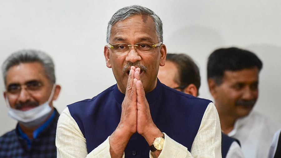 Uttarakhand Chief Minister Trivendra Singh Rawat arrives to address a press conference after tendering his resignation formally to Governor Baby Rani Maurya, in Dehradun. Credit: PTI Photo