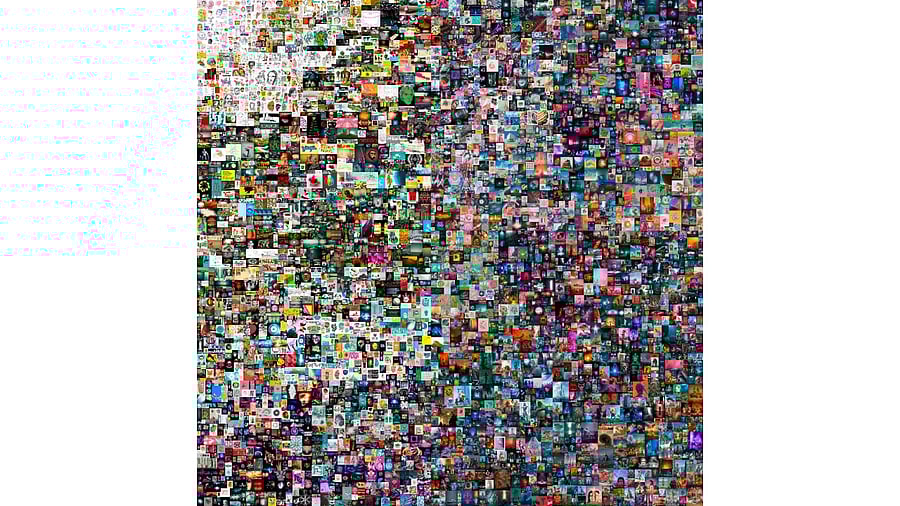 The digital collage by the American artist Beeble, also known as Scott Winkelmann, a pioneer of the exploding virtual art market, sold for a record $69.3 million, Christie's announced on March 11, 2021. Credit: AFP Photo