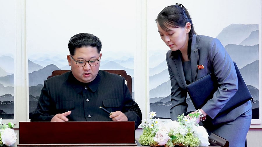 North Korea's leader Kim Jong Un (L) and his sister Kim Yo Jong (R). Credit: AFP File Photo