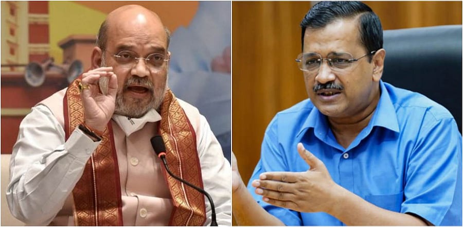 Home Minister Amit Shah and Delhi Chief Minister Arvind Kejriwal. Credit: PTI Photos