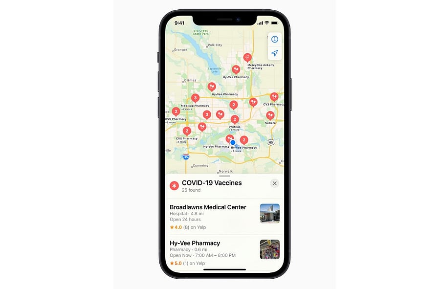 Covid-19 vaccination centre details on Apple Maps. Credit: Apple