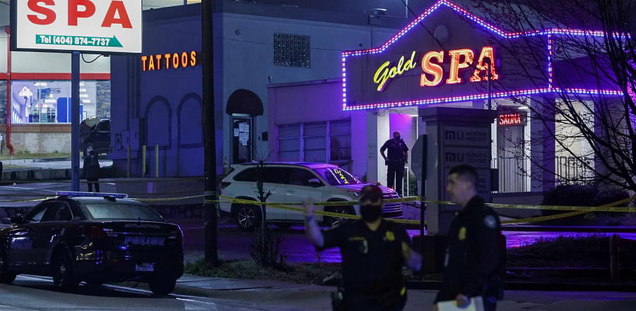 City of Atlanta police officers are seen outside of Gold Spa after deadly shootings at a massage parlor and two day spas in the Atlanta area, in Atlanta, Georgia, US. Credit: Reuters Photo