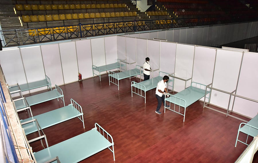 The Covid Care Centre at the Koramangala Indoor Stadium will be one of the three to reopen in 2021. DH FILE PHOTO/IRSHAD MAHAMMAD