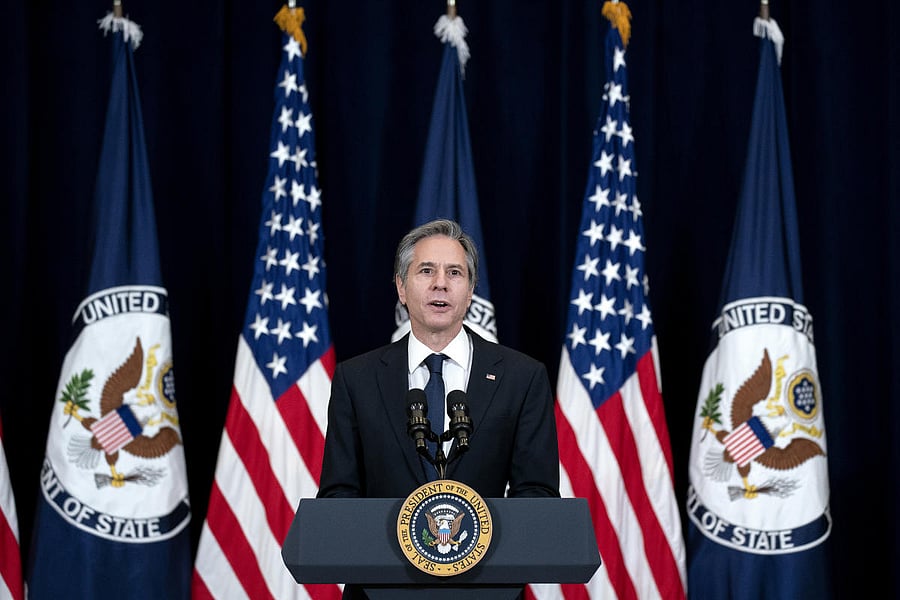 Secretary of State Antony Blinken speaks to workers at the State Department in Washington, Feb 4, 2021. The New York Times