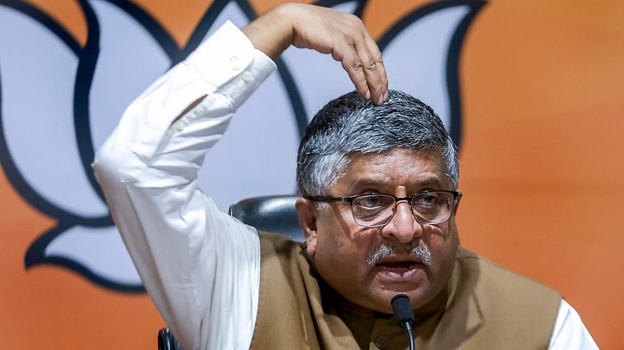 Union Minister of Law and Justice Ravi Shankar Prasad. Credit: PTI Photo