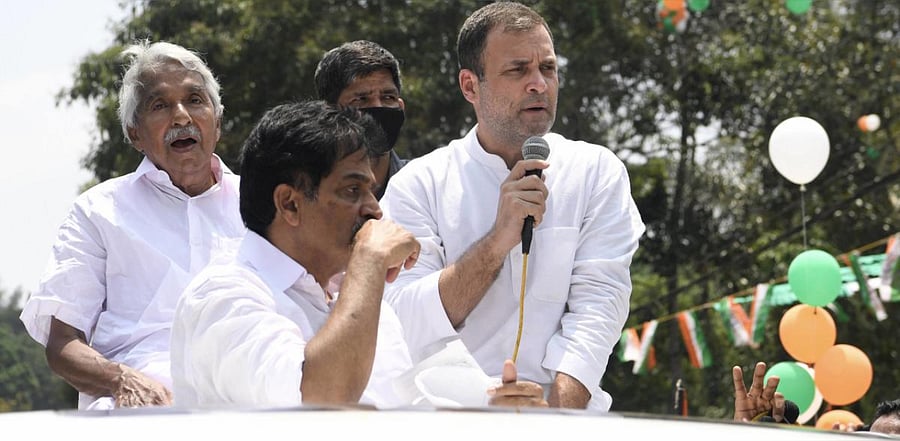 Congress leader Rahul Gandhi during an election campaign rally, ahead of assembly polls, in Kottayam district. Credit: AFP photo.