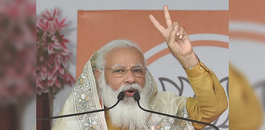 PM Modi addressed an election rally in Kanthi in the Purba Medinipur district. Credit: PTI Photo