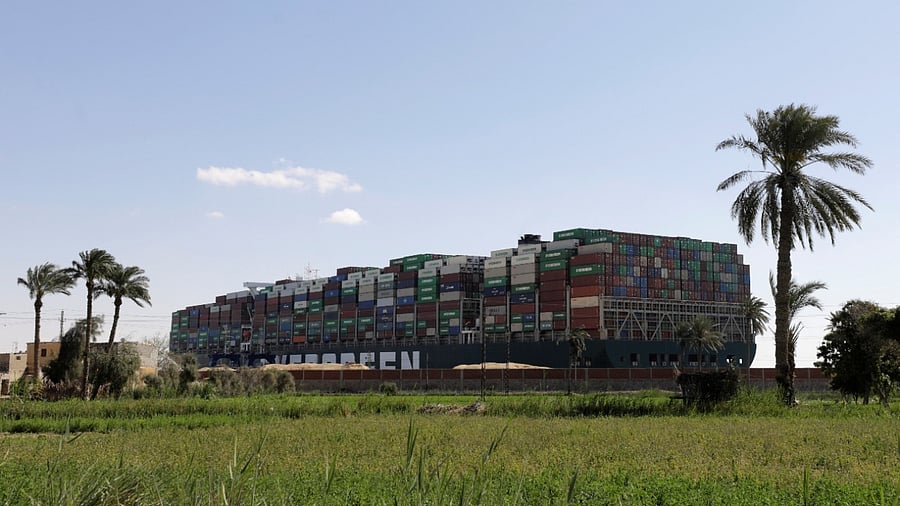 A view shows the stranded container ship Ever Given, one of the world's largest container ships, after it ran aground, in Suez Canal, Egypt. Credit: Reuters Photo