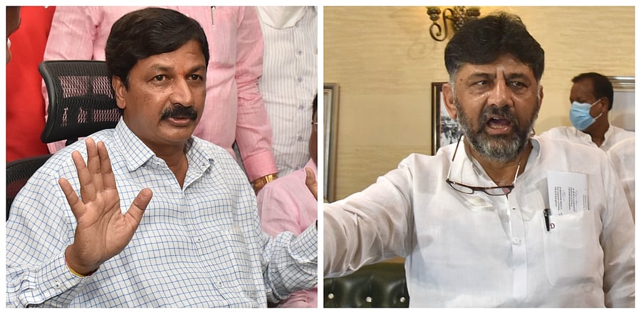 BJP leader Ramesh Jarkiholi (L), Karnataka Congress president DK Shivakumar. Credit: DH Collage