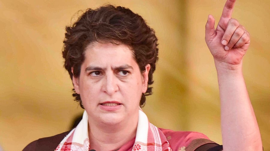 Priyanka Gandhi Vadra addresses an election campaign rally in Assam. Credit: PTI File Photo