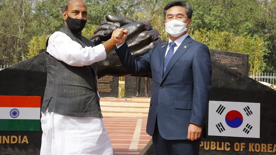 The decisions were taken during delegation-level talks between Defence Minister Rajnath Singh and his South Korean counterpart Suh Wook on Friday. Credit: Twitter/@rajnathsingh