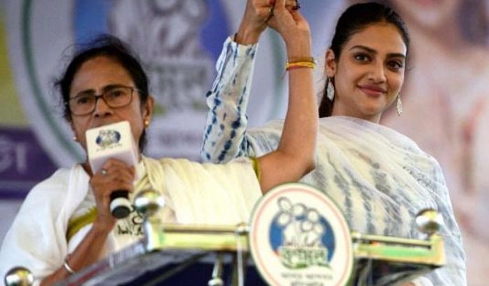 TMC supremo and Chief Minister Mamata Banerjee with actor-MP Nusrat Jahan. Credit: PTI File Photo