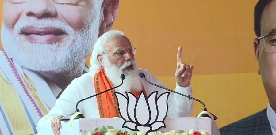 PM Narendra Modi at a poll rally. Credit: Twitter/@BJP4India