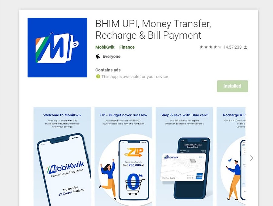 MobiKwik app on Google Play Store (screen shot)
