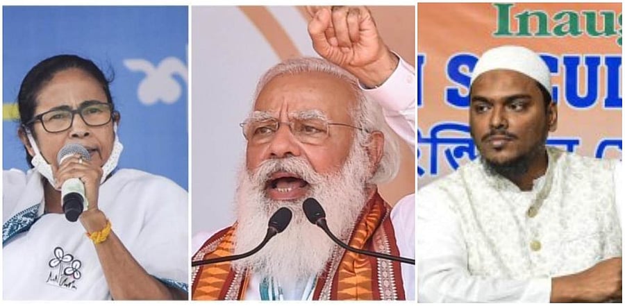 Mamata Banerjee, PM Modi and Abbas Siddiqui. Credit: PTI Photos
