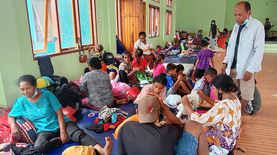 People who are displaced by floods rest at a temporary shelter in East Lewoleba, on Lembata Island, East Nusa Tenggara province, Indonesia. Credit: AP/PTI.