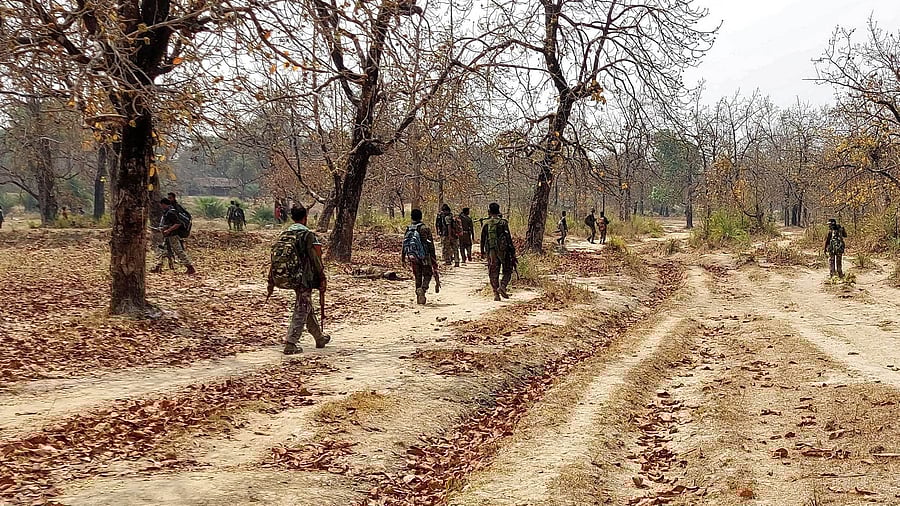 Security force personnel patrol after an attack by Maoist fighters in Bijapur. Credit: Reuters