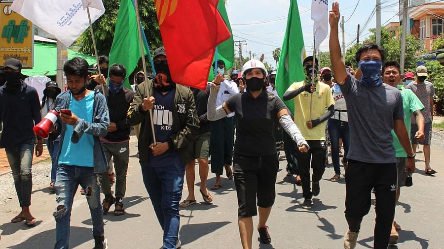  Protesters taking part in a demonstration against the military coup in Dawei. Credit; AFP photo.