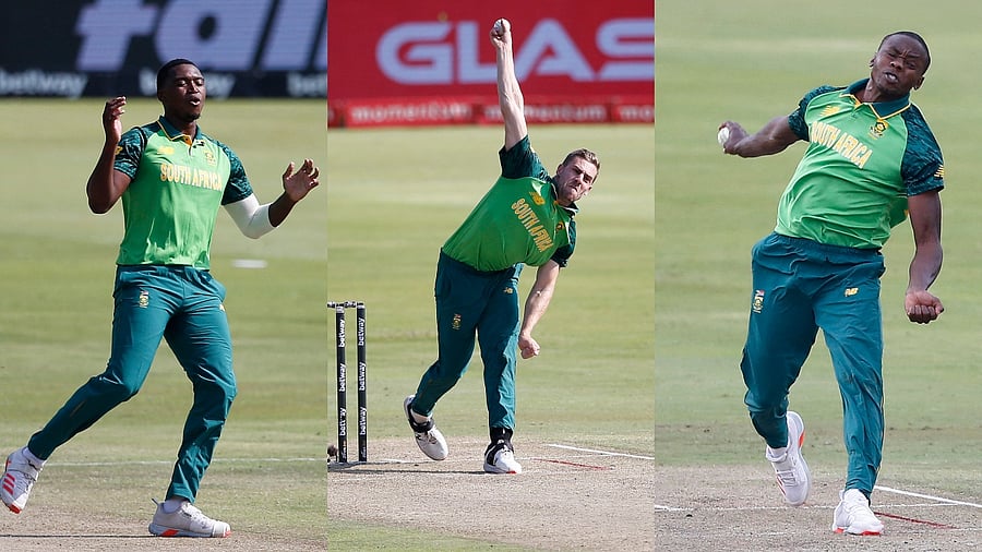 South Africa pacers Lungi Ngidi (L), Anrich Nortje (C) and Kagiso Rabada will be representing their IPL sides instead. Credit: AFP Photos