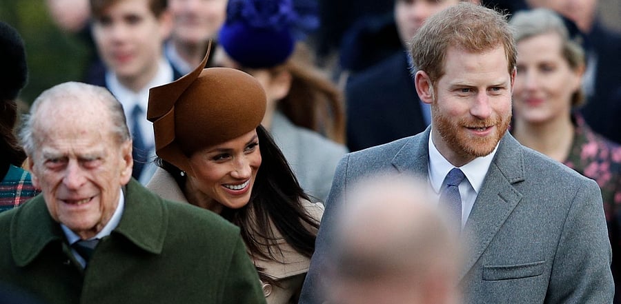 (From the left) Prince Philip, Meghan Markle, Prince Harry. Credit: AFP Photo