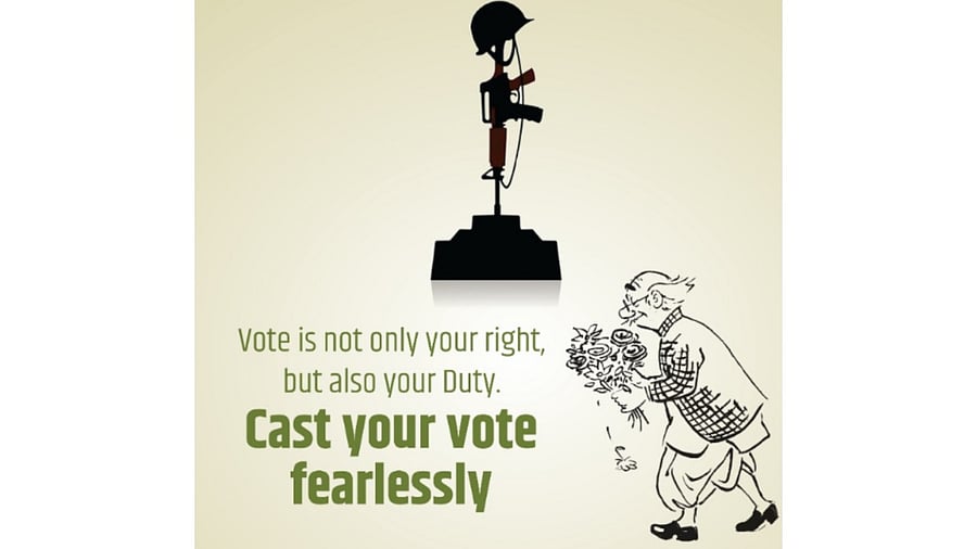 Election Commission of India invoked the armed forces in an advertisement. Credit: Twitter Photo/@ECISVEEP
