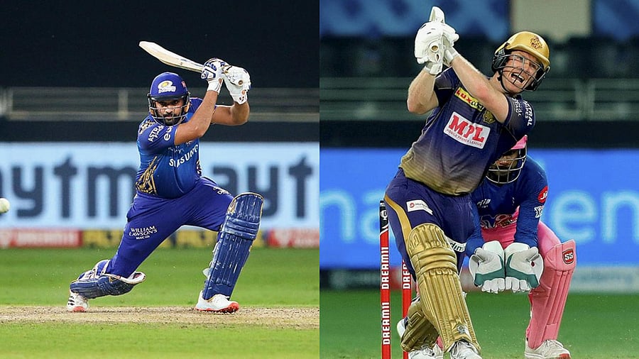 Mumbai Indians captain Rohit Sharma (L) and Kolkata Knight Riders captain Eoin Morgan. Credit: PTI Photo/Sportzpics
