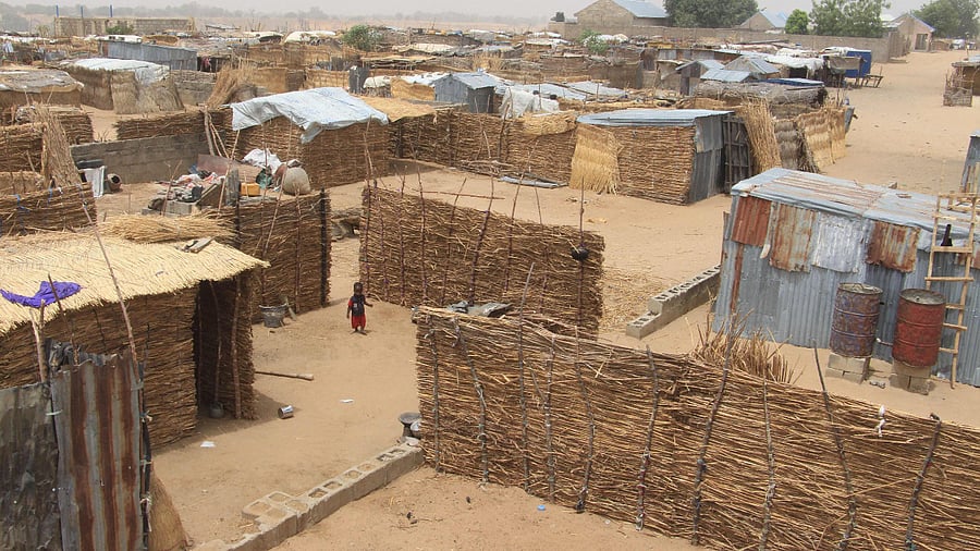 The makeshift camp hosts nearly 2,000 people internally displaced by a decade-long jihadist insurgency in northeast Nigeria. Credit: AFP Photo
