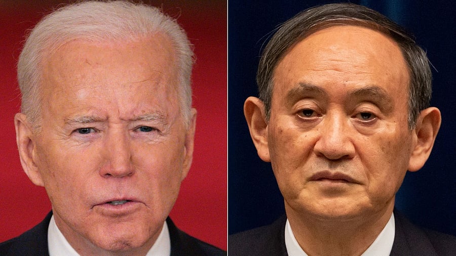 US President Joe Biden (left) and Japanese Prime Minister Yoshihide Suga. Credit: AFP file photo