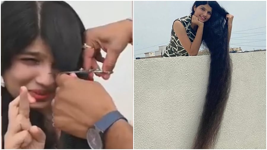 Credit: Screengrab from a video of Patel's haircut and her Instagram handle.