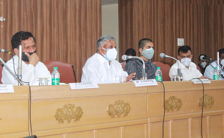 District In-charge Minister V Somanna speaks during a meeting in Kodagu on Friday.