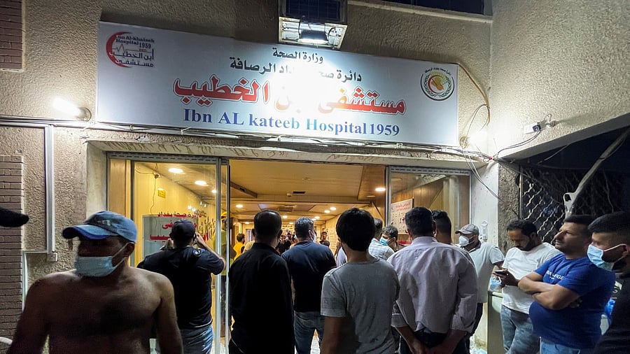 People gather at Ibn Khatib hospital after a fire caused by an oxygen tank explosion in Baghdad. Credit: Reuters Photo