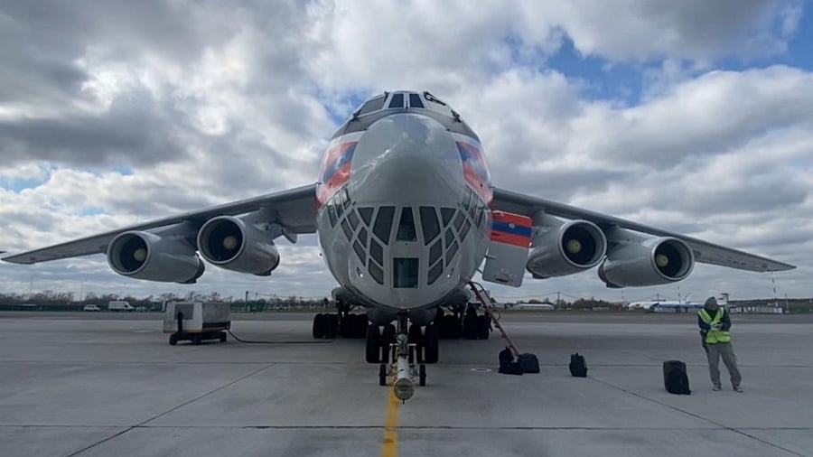 A plane carrying the batch of medical aid for India to help the country tackle the outbreak of the coronavirus disease (COVID-19) is pictured at Zhukovsky Airport in Moscow Region, Russia April 28, 2021. Credit: Reuters Photo