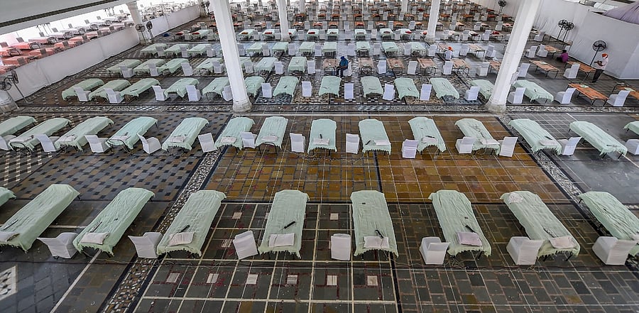  An under-construction temporary Covid-19 Care Centre in Delhi. Credit: PTI Photo