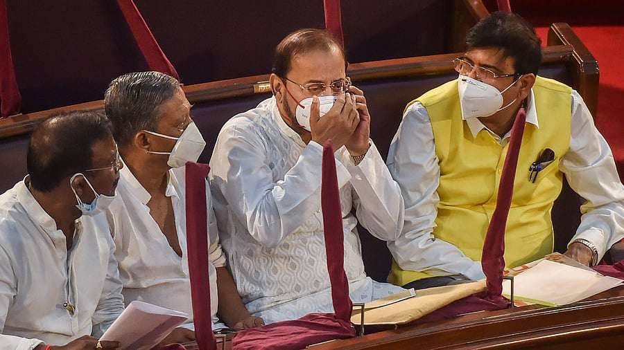 (L-R)- TMC MLAs Swarnakamal Saha, Paresh Paul, Atin Ghosh and Sujit Bose during their swearing-in ceremony. Credit: PTI Photo