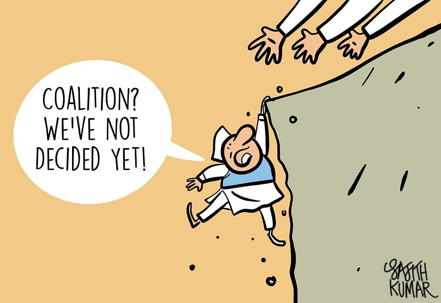 The run up to the 2019 Lok Sabha elections witnessed hectic discussion and speculation about a united Opposition coalition taking on the incumbent Narendra Modi government. Credit: DH Toon