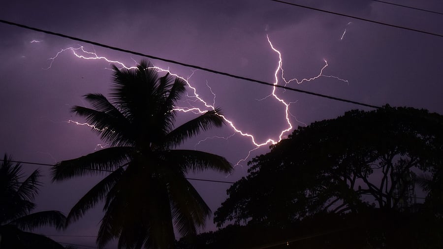 A flash of lightning in the city sky on Wednesday, Credit: DH Photo/Anup Ragh T