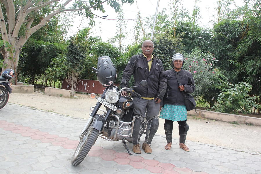 Omprakash Siddananjappa and Savitri Omprakash were inseparable as they travelled across the country on a Royal Enfield. SPECIAL ARRANGEMENT 