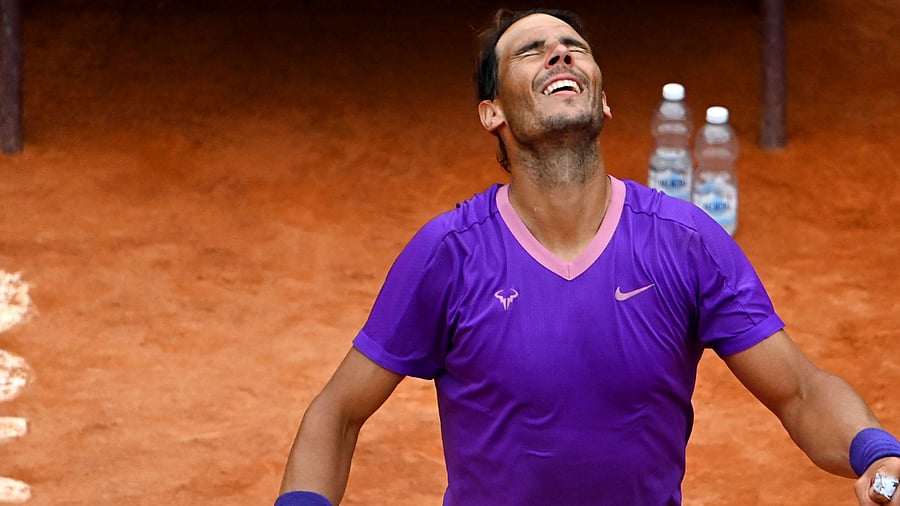 Spain's Rafael Nadal celebrates after winning his tennis match against Germany's Alexander Zverev. Credit: AFP Photo