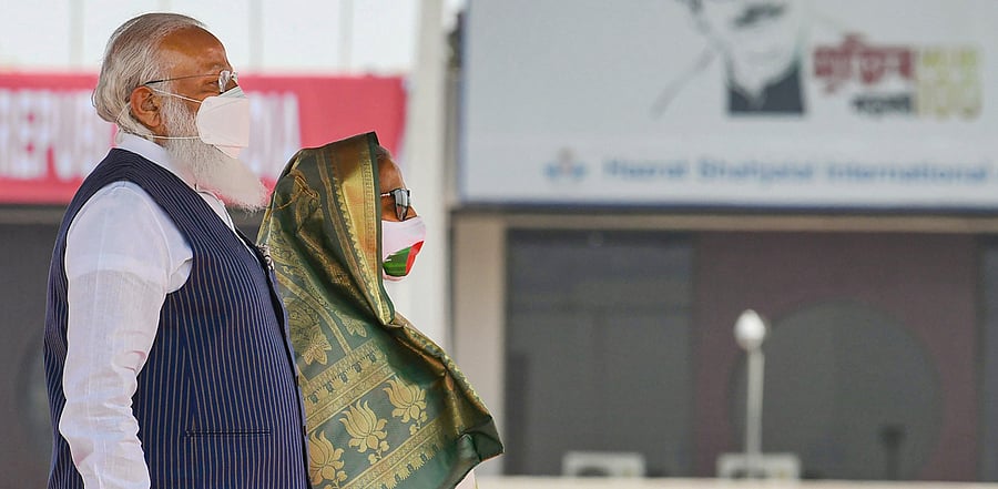 Modi was in Dhaka on a two-day visit to join the celebrations of the golden jubilee of Bangladesh’s independence. Credit: PTI Photo