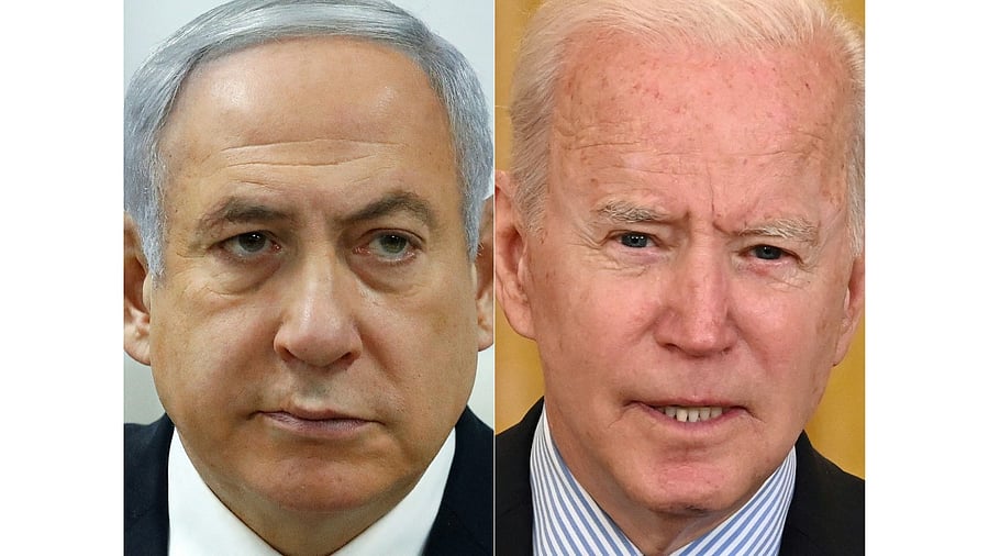 Israeli Prime Minister Benjamin Netanyahu (L) and US President Joe Biden (R). Credit: AFP Photo
