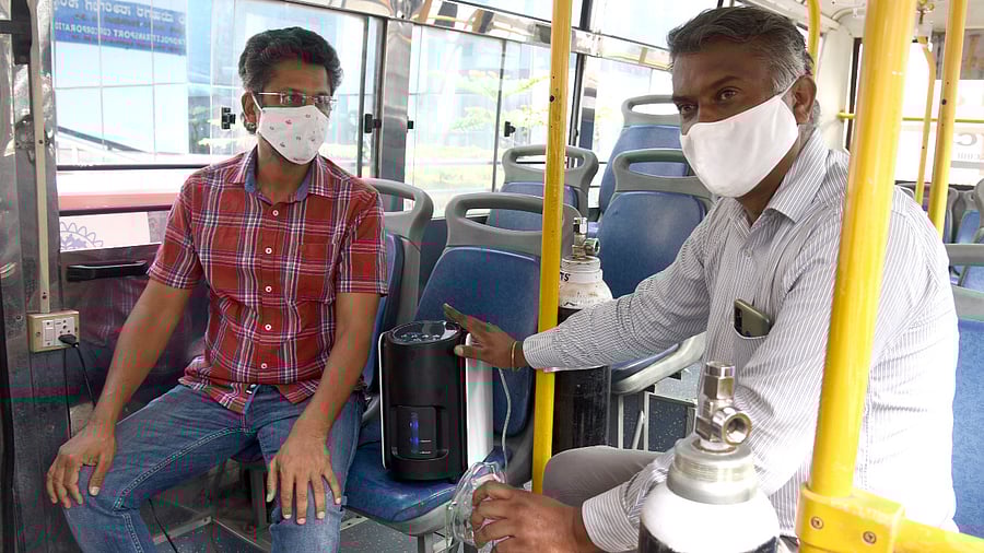 An OxyBus during the pilot launch on May 12. Credit: DH Photo/S K Dinesh